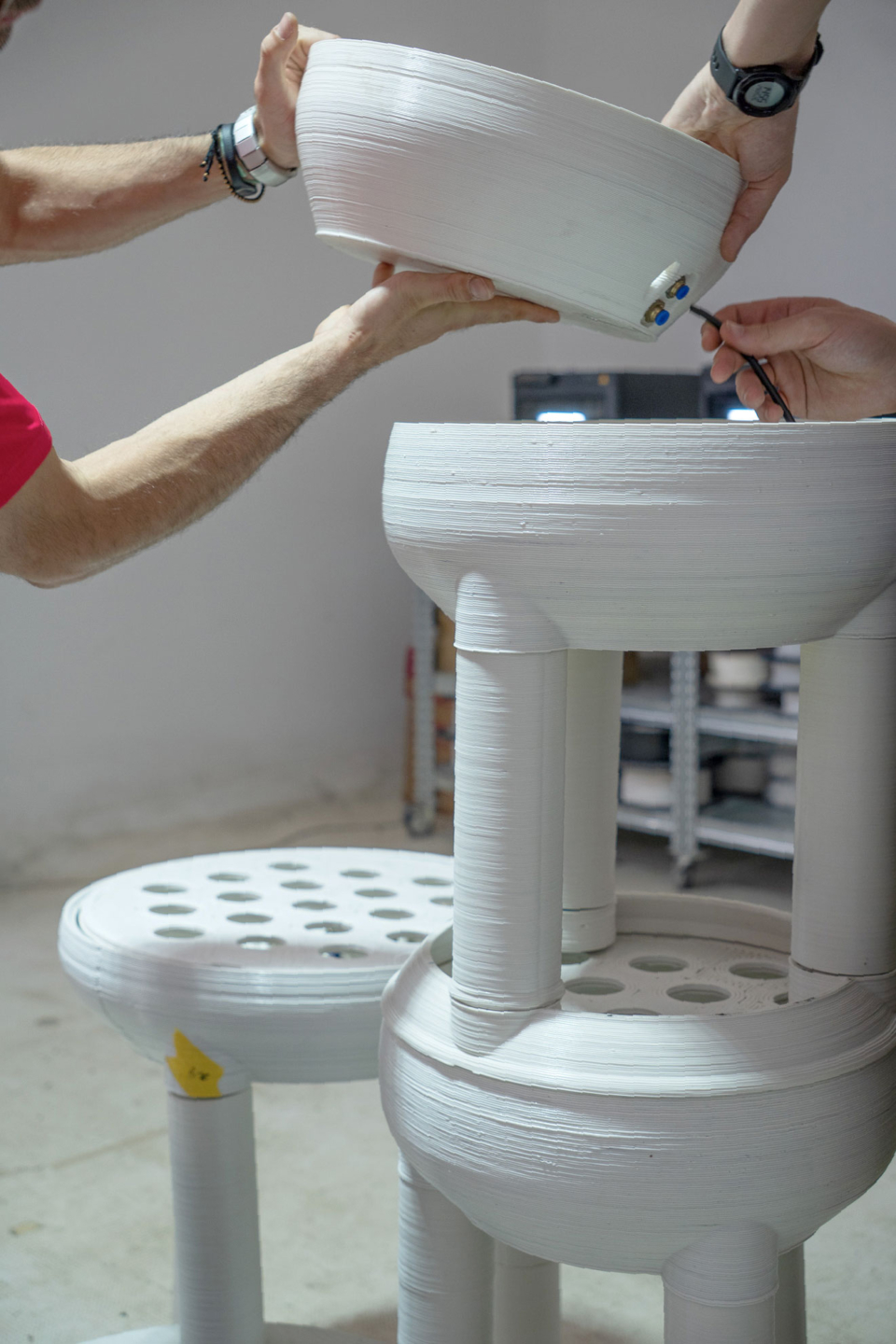 montaggio sistema modulare per agricoltura urbana in stampa 3D in PLA riciclato